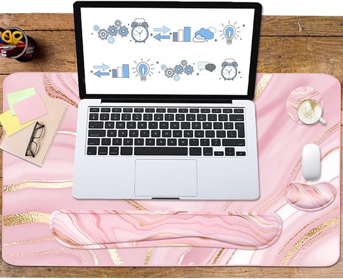 Pink and Gold Marble, Ergonomic Mouse Pad Set