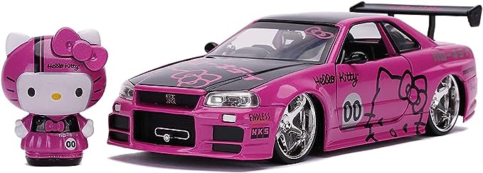 Hello Kitty 1:24 2002 Nissan Skyline GT-R (BNR34) Die-Cast Car & Hello Kitty Figure