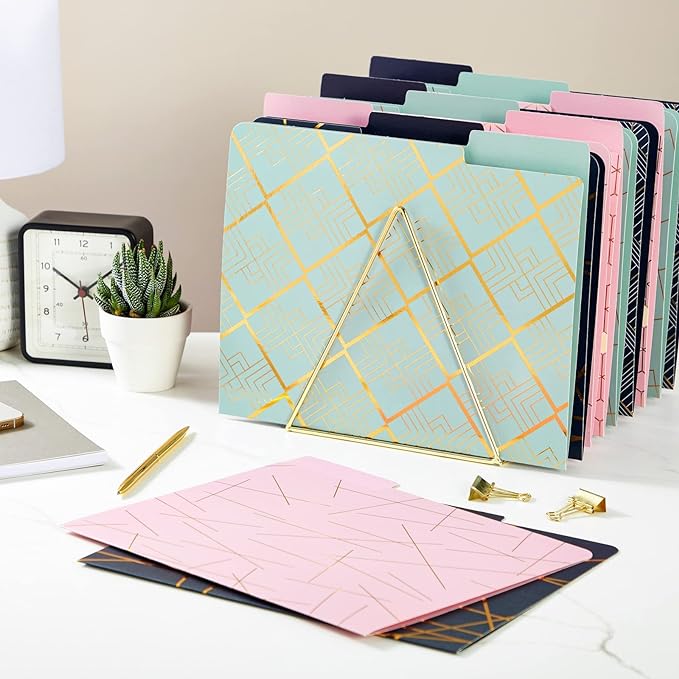 Decorative File Folders with Gold Foil Geometrical Accents