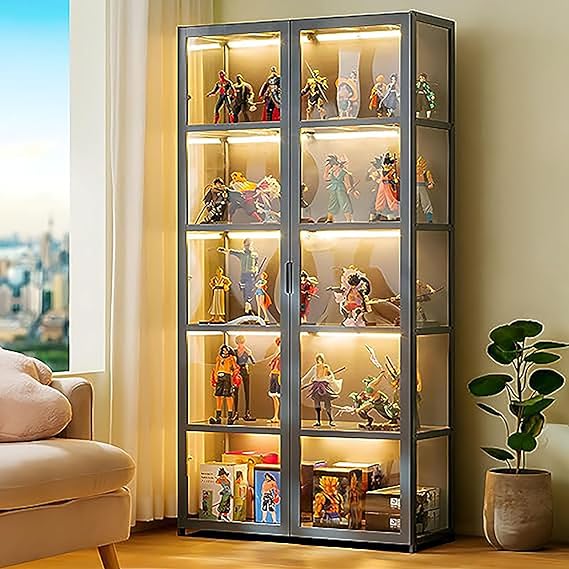 Curio Display Cabinet, Display Cabinet with 5-Tier Storage Shelves, Collectibles Toy Organizers Rack ， Storage Cabinets and Bookcase for Playroom