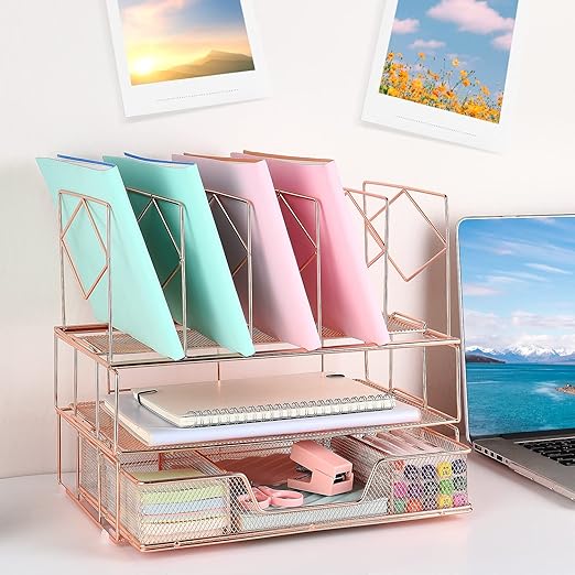 Rose Gold Desk Organizer for Office Supplies