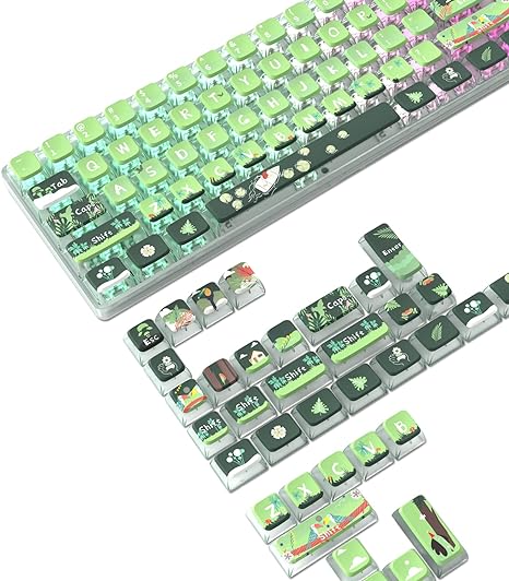 120 Key PBT Pudding Keycap Set ASA Profile with Translucent PC Layer Dye-Sub Jungle Theme for 61/68/84/98/100/104Key TKL Cherry MX Gateron Kailh Cross Type Switch ANSI Mechanical Keyboard DIY(Green)