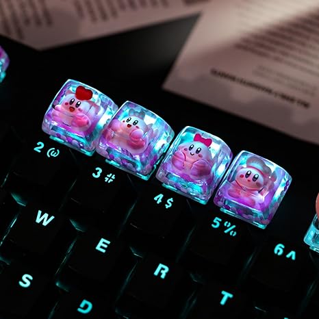 ZMX Cute Anime Keycap Set, Kirby Artisan Resin Keycap for ESC Key R4 OEM Profile Custom Backlit Keycaps for Cherry MX Switches Gaming Mechanical Keyboard DIY Gifts for PC Gamer (4 PCS)