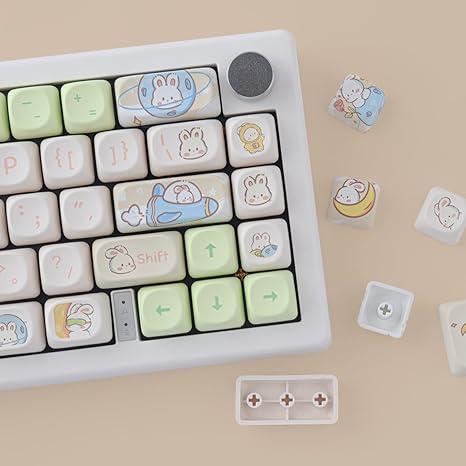 TYRIXKI Keycaps 143 Keys PBT Custom Keycaps Rabbit Cute Keycaps Set MOA Profile Keycaps for Cherry Gateron MX Switches Mechanical Keyboards, for Mac Windows PC Keyboard