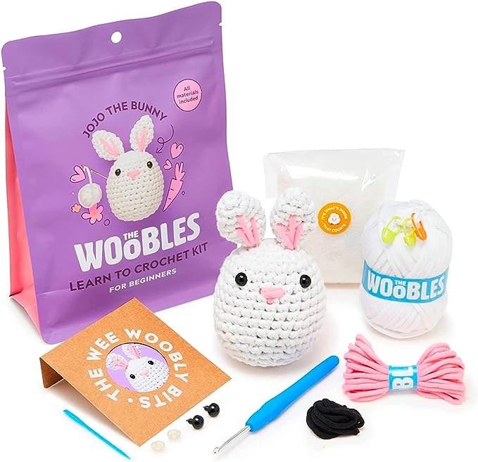 The Woobles Crochet Kit for Beginners with Easy Peasy Yarn for Crocheting as Seen On Shark Tank - Crochet Kit with Step-by-Step Video Tutorials - Mothers Day Gifts for Mom (Bunny)