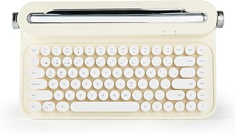 YUNZII ACTTO B305 Wireless Typewriter Keyboard, Retro Bluetooth Aesthetic Keyboard with Integrated Stand for Multi-Device (B305, Ivory Butter)