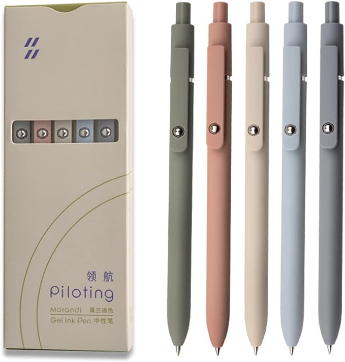 UIXJODO Gel Pens, 5 Pcs 0.5mm Japanese Black Ink Pens Fine Point Smooth Writing High-End Series for Journaling Note Taking, Cute Office School Supplies Gifts Women Men (Morandi)