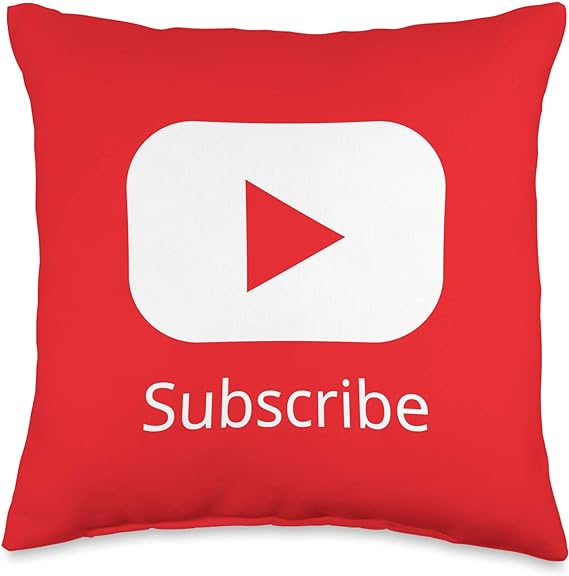 Gifts For Content Creators Red Subscribe Video Blogger Play Button Throw Pillow, 16x16, Multicolor