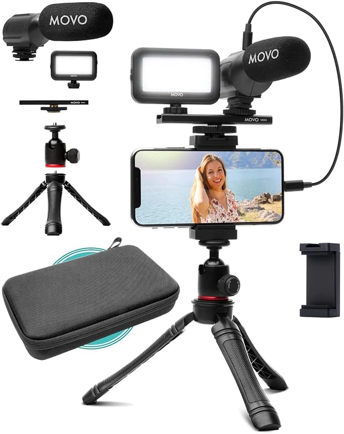 Vlogging Kit for iPhone - Lightning Compatible YouTube Starter Kit for Content Creators - Accessories: Phone Tripod, Phone Mount, LED Light