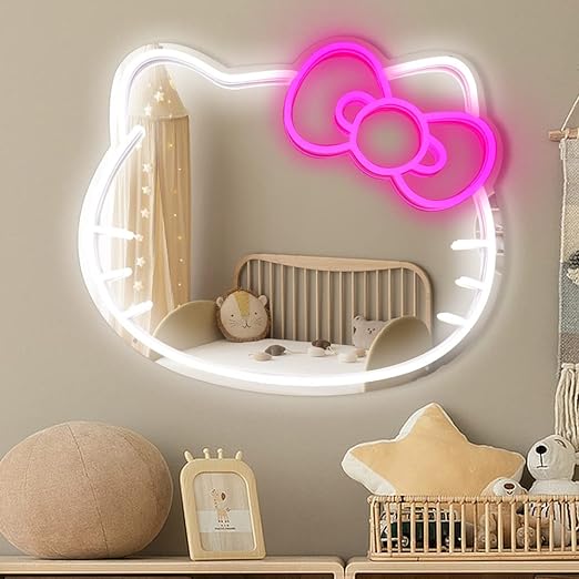 COLORNEON Bedroom Wall Mirror, Anime Neon Sign for Dresser, Locker Room, Living Room, Kid Room, Neon Light up Acrylic Mirror with Dimmable for Children's Day Gift 41x36cm Neon Mirror