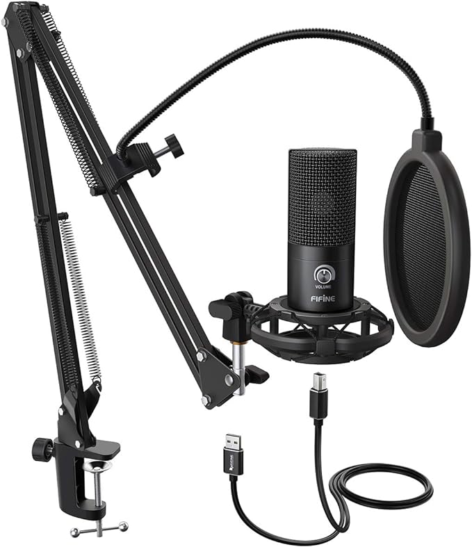 Studio Condenser USB Microphone Computer PC Microphone Kit with Adjustable Boom Arm Stand Shock Mount for Instruments Voice Overs Recording Podcasting YouTube Vocal Gaming Streaming