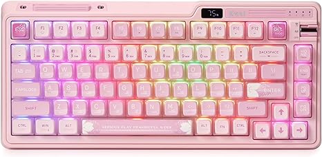 
KZZI K75 PRO RGB 75% Wireless Gasket Mechanical Keyboard, Triple Mode BT 5.0/2.4G/USB-C 82 Keys Hot Swappable Gaming Keyboard w/Knob & Power Display, Custom Tactile Switches, Sakura Pink