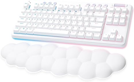 Logitech G715 Wireless Mechanical Gaming Keyboard with LIGHTSYNC RGB, LIGHTSPEED, Clicky Switches (GX Blue), and Keyboard Palm Rest, PC/Mac Compatible - White Mist