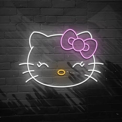 Neonium Hello Kit Cat Neon Sign Japanese Anime Custom LED Lights Cartoon Animal Cat For Teens Kids Bedroom Wall Art Home Decor Christmas Gifts Party Sign (White)