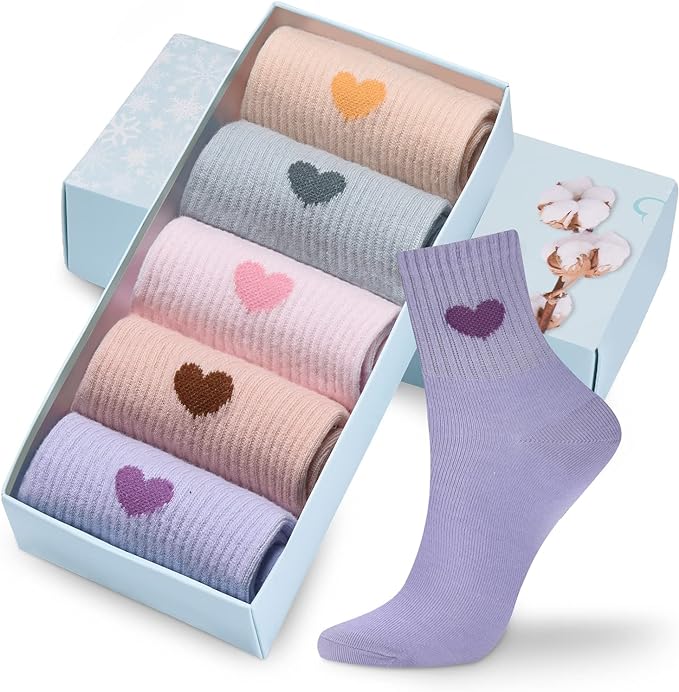 Corlap Women's Crew Socks Ankle High Cotton Fun Cute Athletic Running Socks Gifts For Women (5-Pairs With gifts Box)