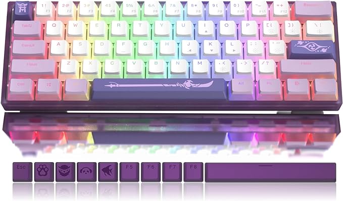 
Womier 60% Percent Keyboard, WK61 Mechanical RGB Wired Gaming Keyboard, Hot-Swappable Purple Keyboard with PBT Keycaps for Windows PC Gamers - Linear Red Switch