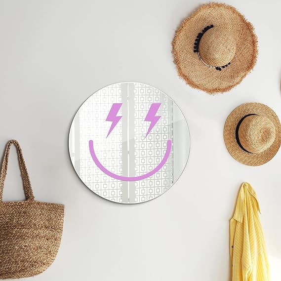 Preppy Room Decor for Teen Girls Round Smile Face Preppy Acrylic Mirror Wall Art Aesthetic Bedroom Decor Teen Girl Room Decor Funky Mirror Preppy Wall Decor 12 Inch (Light Purple)