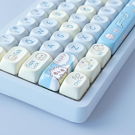 Hyekit PBT Keycaps for Mechanical Keyboard - 145 Keys Baby Cat Keycaps, Dye-Sublimation Cute Keycaps MOA Profile Custom Keycaps for Cherry Gateron MX Switches, for Mac Windows PC Keyboard