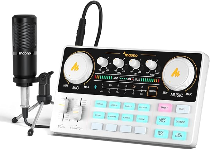 Podcast Equipment Bundle Audio mixer All-in-One Podcast Production Studio with 3.5mm Microphone for Live Streaming, Podcast Recording, PC, Smartphone, DJ